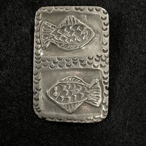 Modernist Designer Signed BSF .999 Pure Silver Double Fish Brooch Pin